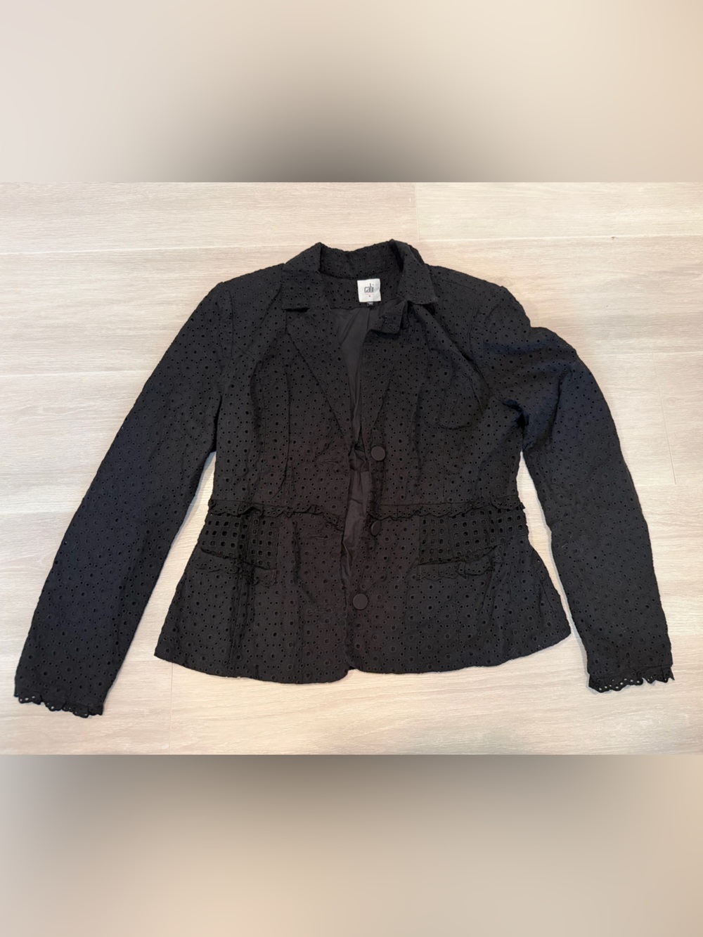 CAbi Black Eyelet Button-Front blazer